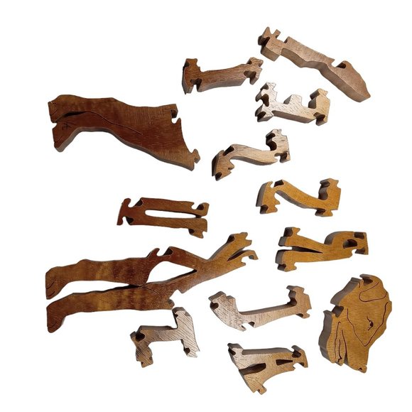 Jack Russel Terrier Wooden Puzzle Scroll Jigsaw Figurine USA Signed By Maker - Picture 3 of 5